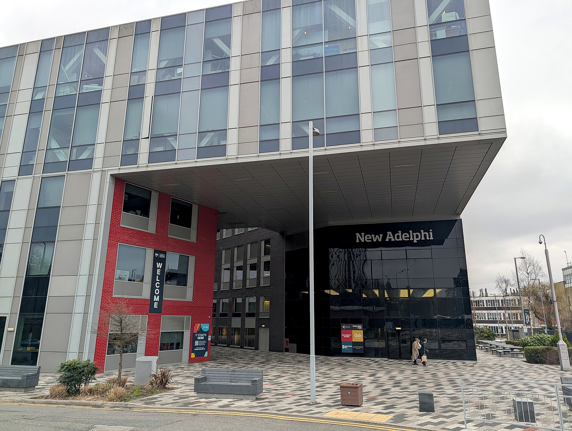 New Adelphi building, University of Salford, with its cantilevered upper storeys